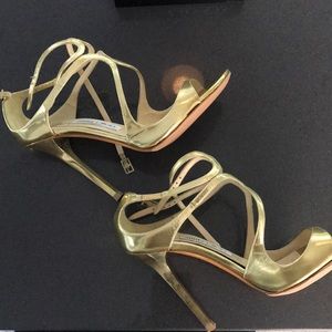 Jimmy  Choo Gold leather Lang 100 heel (EUC)